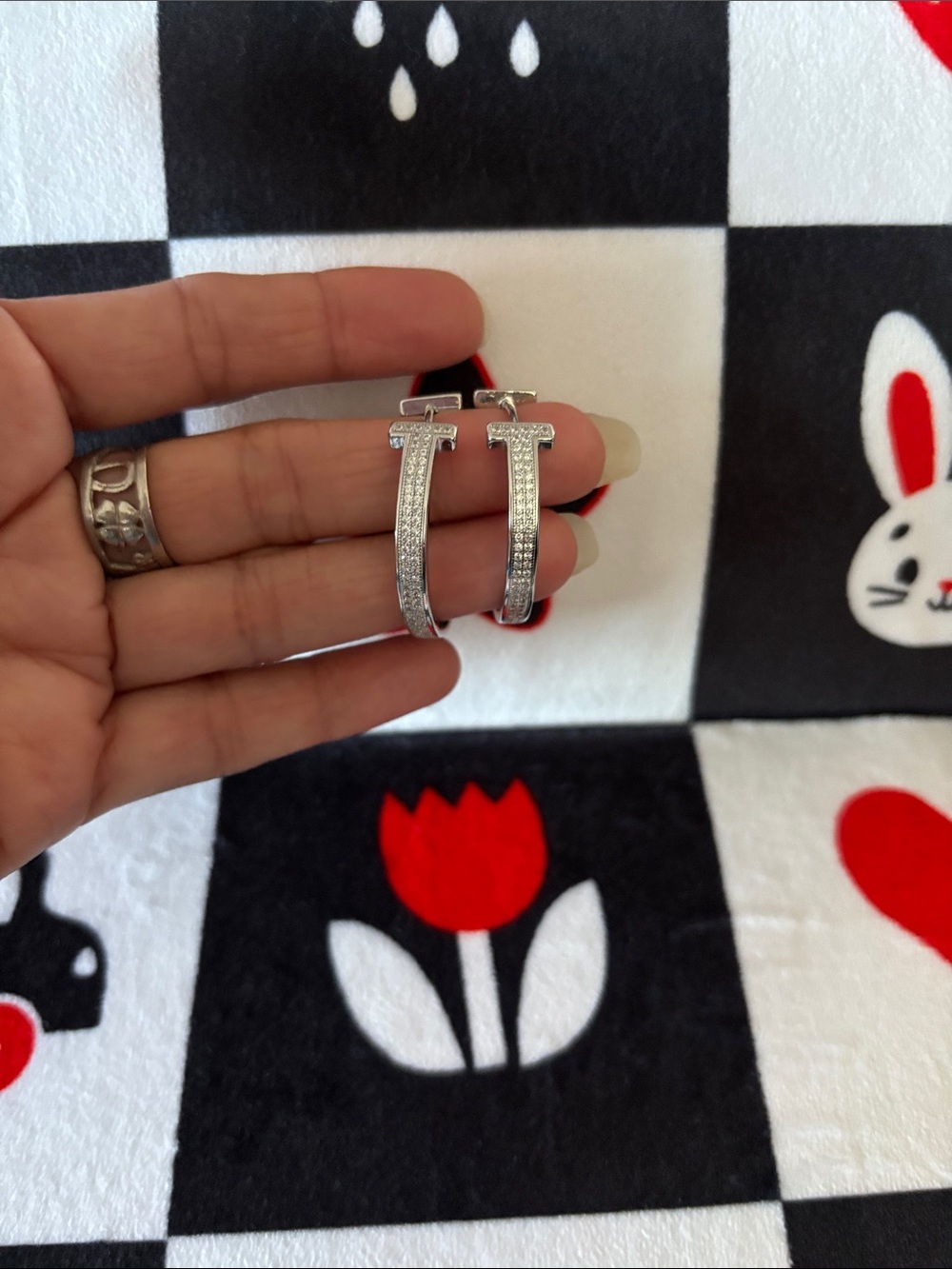 Silver Pavé Hoop Earrings - Crystal Accents